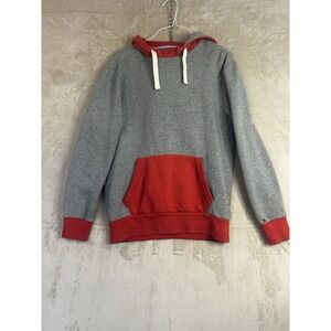 Tommy Hilfiger Fleece Hoodie Mens Medium Gray Red Sweatshirt Colorblock‎
